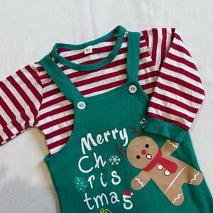 Gakizon Striped Christmas Romper Shirt Hat Gingerbread 3 piece Outfit Sz 18-24M